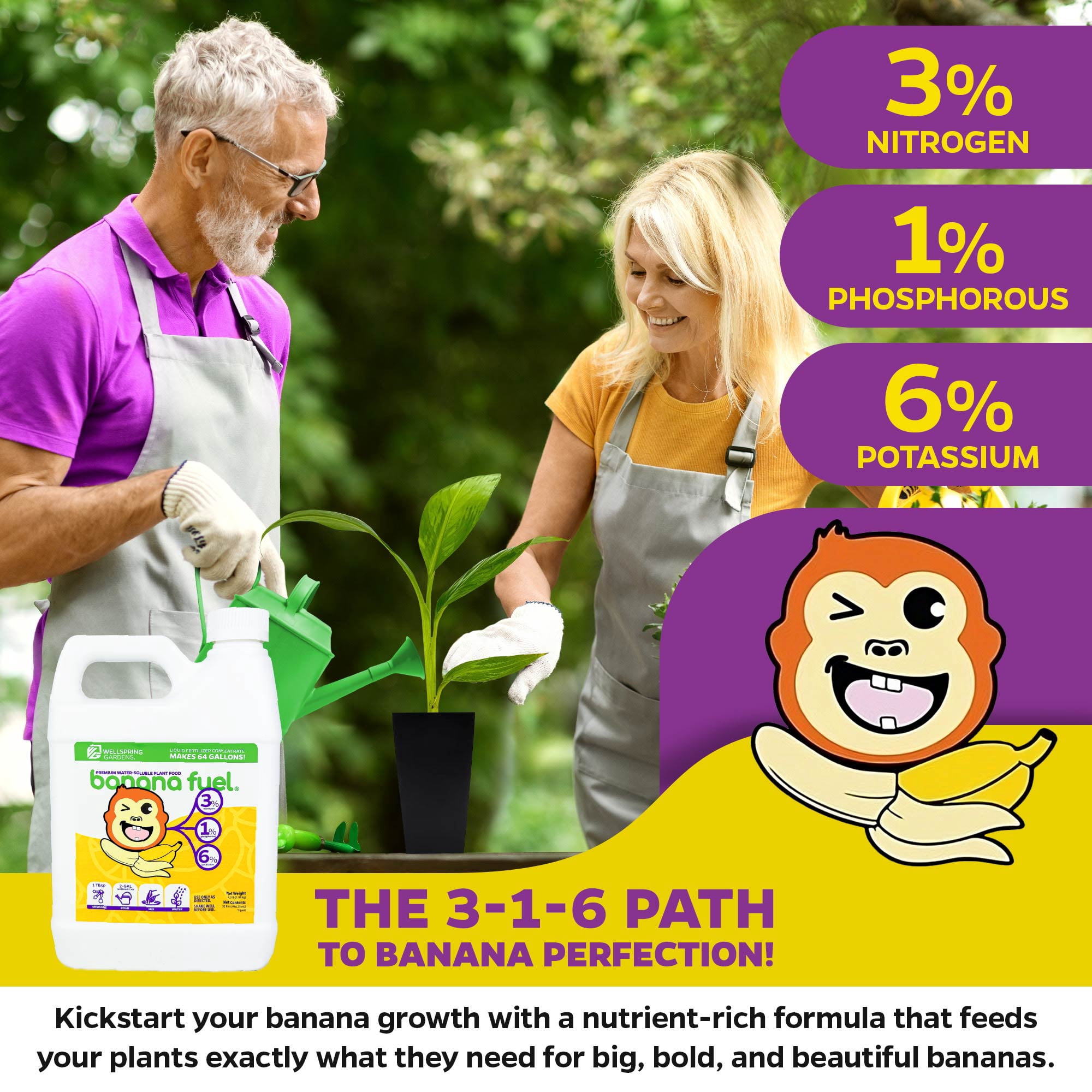 Banana Fuel Liquid Fertilizer by Wellspring Gardens - Plant Fertilizer Concentrate - Plant Food - Formula for Banana Trees & Plants - Grow Healthy and Happy Plants - 32 fl oz