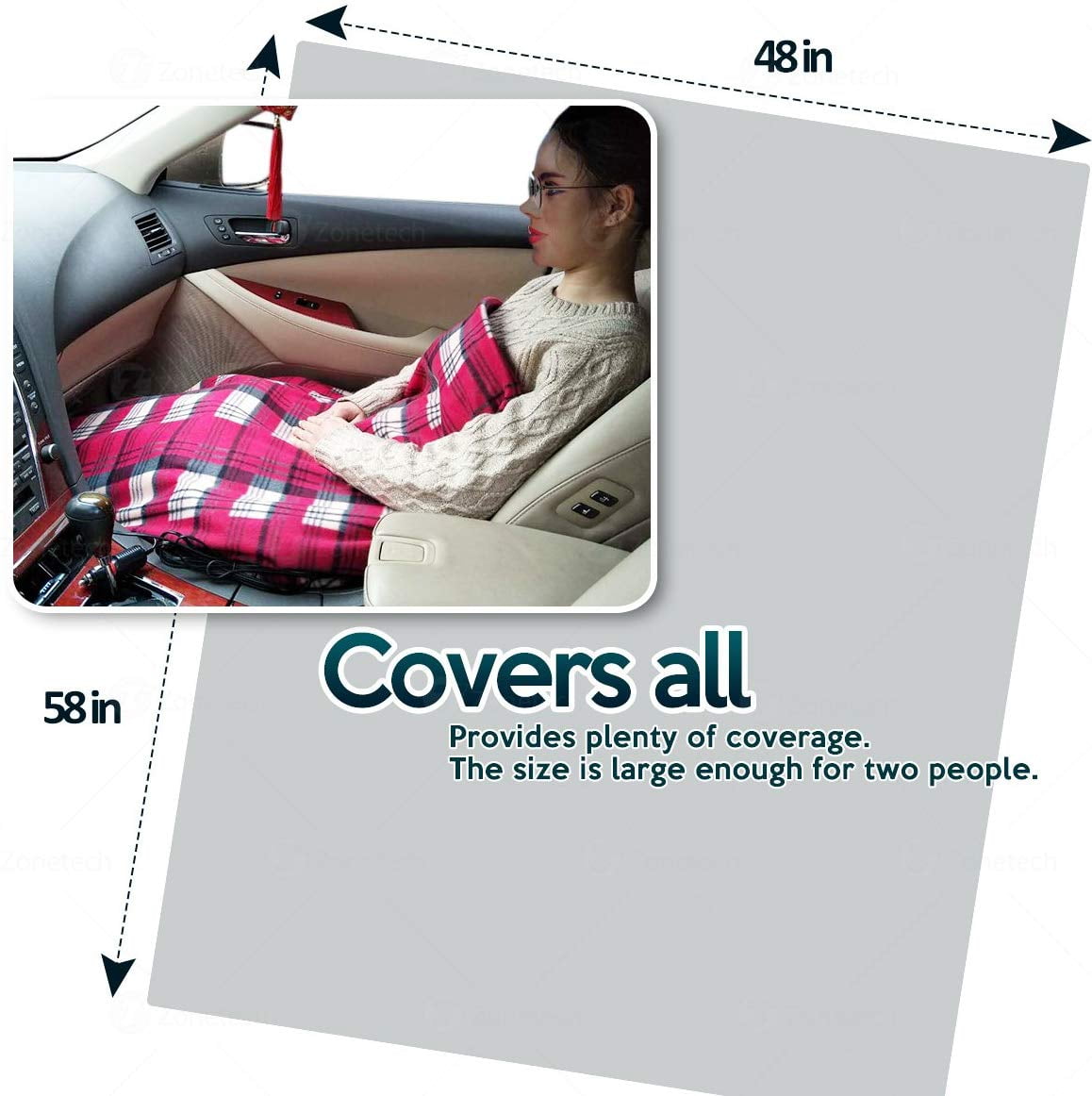 2-Pack Classic Black Premium Quality 12V Heated Car Mini Blanket Pad Perfect for Winter Travel Zone Tech Car Mini Heated Travel Blanket Pad