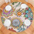 thumbnail image 2 of Stretchable Round Table Cover with Boho Floral Pattern - Colorful Elastic Edge Tablecloth - Fits 52 to 56 Inch, 2 of 7