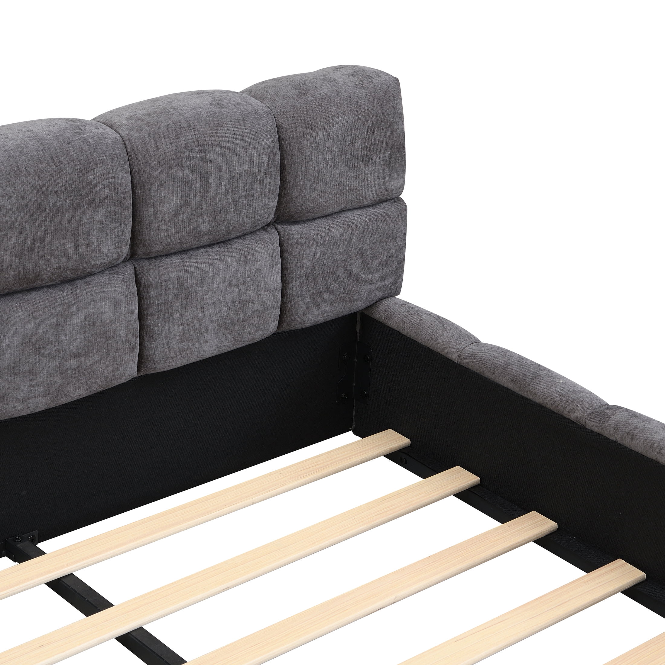 Christopher Knight Home 87.4" Elegant Chenille Upholstered Bed Frame, Checkerboard Design, Queen Size, Gray