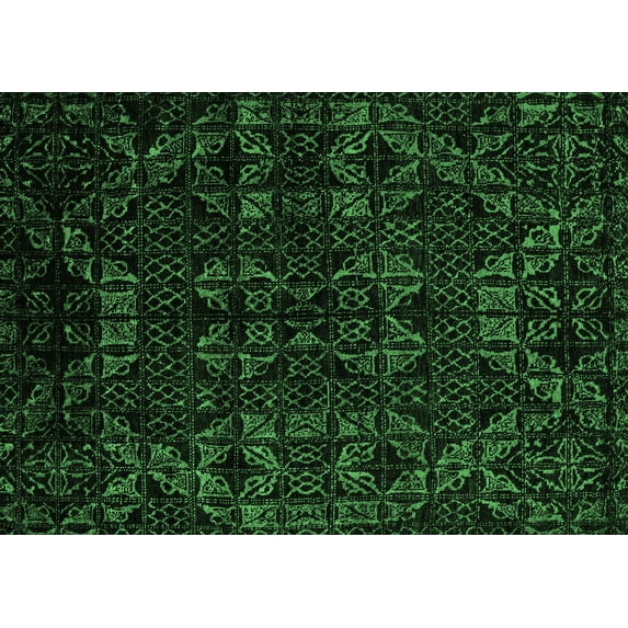 Ahgly Company Indoor Rectangle Abstract Emerald Green Modern Area Rugs, 2' x 5'