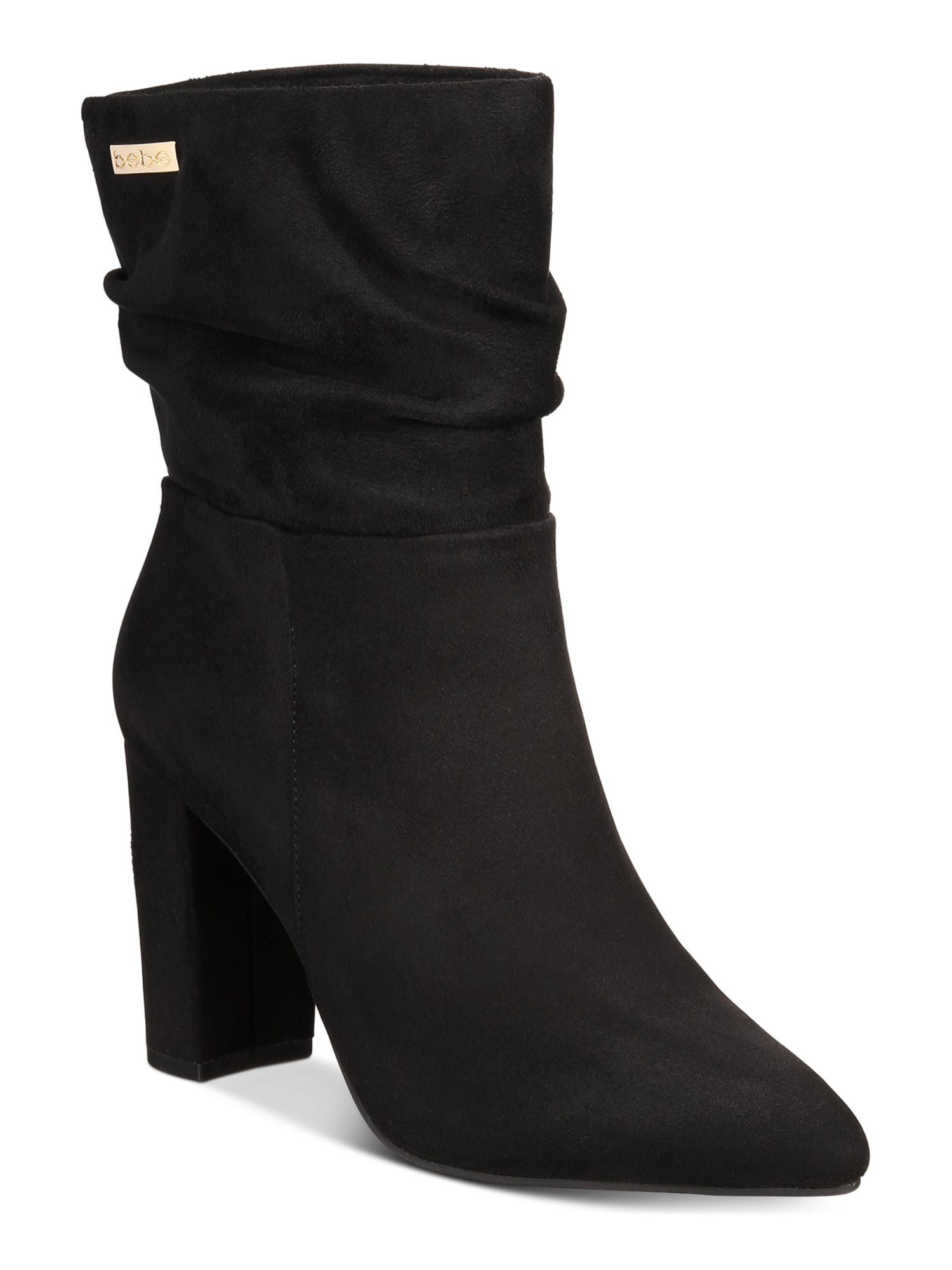 BEBE Womens Black Ruched Logo Comfort Savita Pointed Toe Block Heel Heeled Boots 6.5 Walmart