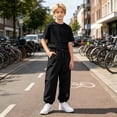 thumbnail image 2 of WhouRiu Boys Girls Windproof Joggers Pants Unisex Solid Color Elastic Waist Loose Sweatpants Kids Outdoor Comfortable Versatile Trousers,12-13 Years, 2 of 9