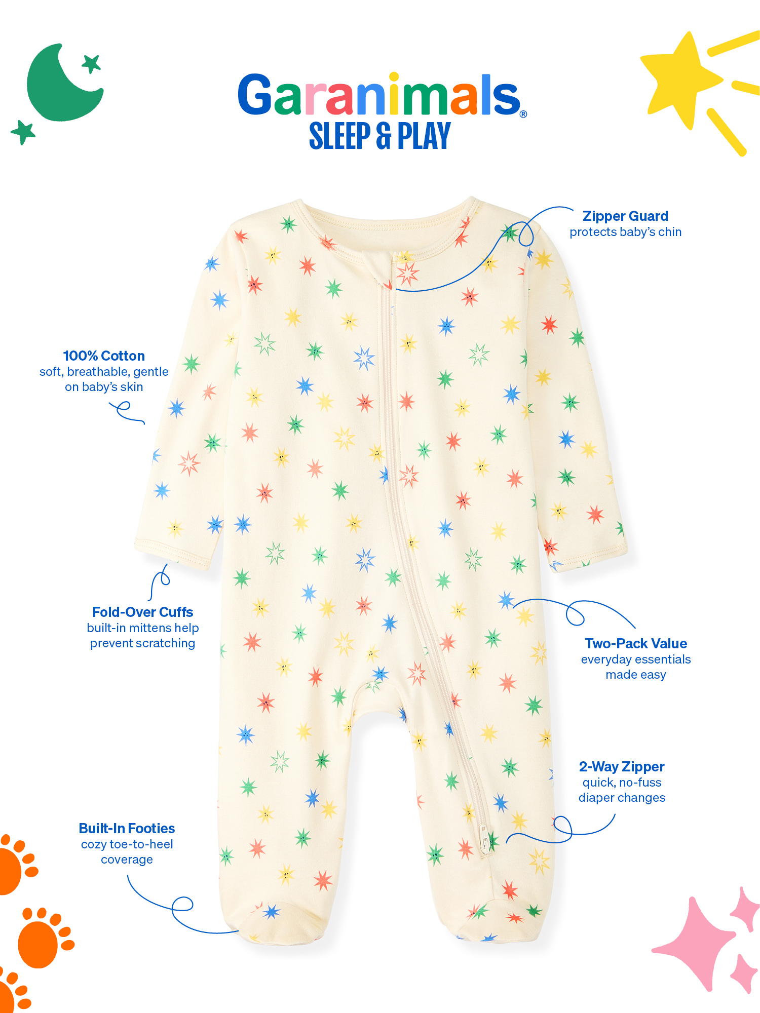 Garanimals 100% Cotton Footed Sleep & Play, 2-Pack photo 7