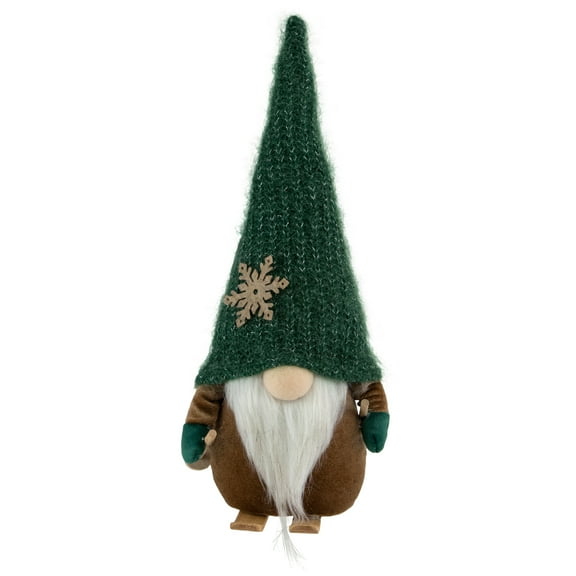 Northlight 12.5" Skiing Gnome with Green Knit Hat Christmas Decoration