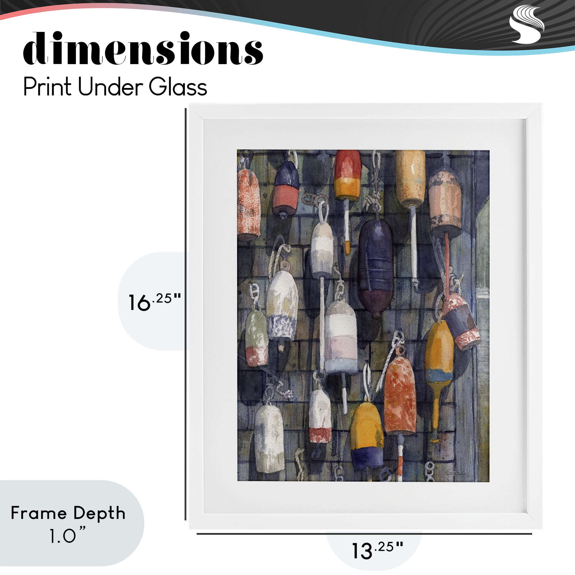 Stupell Industries Watercolor Hanging Buoys White Framed Print Under Glass, design by Patti Bishop