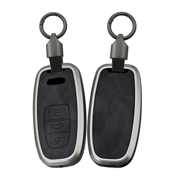 Metal Car Key Shell Case Leather Key Fob Cover Case Fit for Audi 2009-2016 Smart Remote Key Holder Full Protection for A4 S4 A5 S5 A6 S6 A7 S7 A8 S8 Q5 Car Accessories Metal Keychain