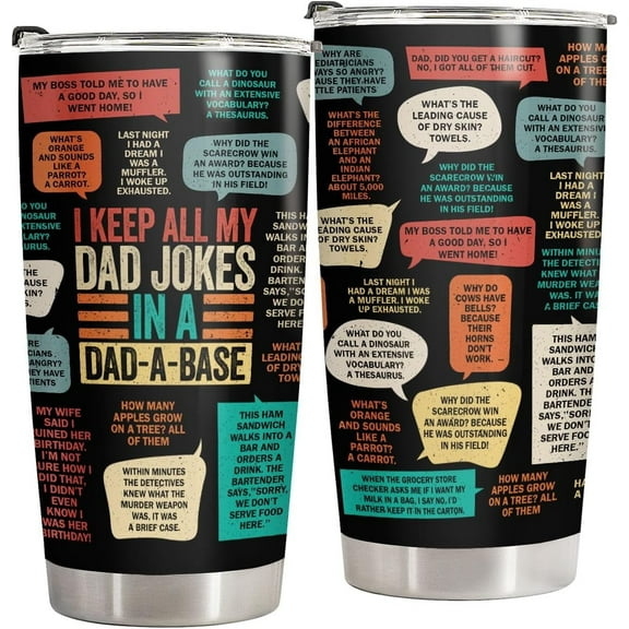 Father Day Gifts from Daughter Son, Dad Jokes Tumbler 20 Oz Stainless Steel with Lid, Funny Dad Gifts for Step Dad Bonus Dad Papa Grandpa, New Dad Gifts, Father Day Gifts for Husband from Wife
