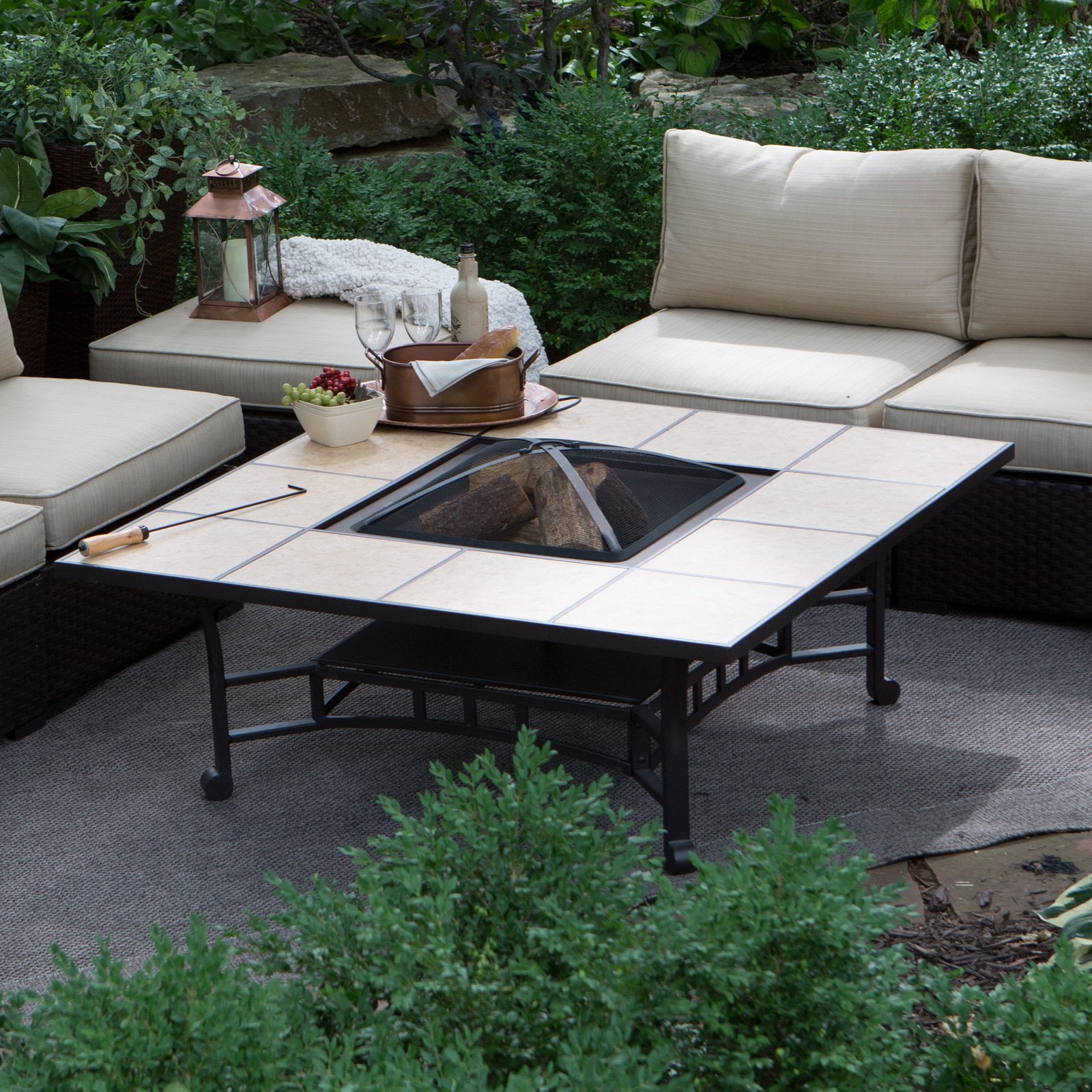 Red Ember Wheatland 50 in. Outdoor Square Tile Convertible Firepit Table with FREE Cover by Asia Direct