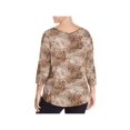 thumbnail image 2 of STATUS BY CHENAULT Womens Brown Animal Print 3/4 Sleeve V Neck Top Plus 2X, 2 of 2