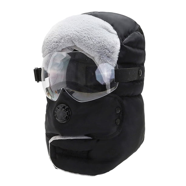 Pasamontañas de forro polar térmico de invierno, bufanda, protector facial de esquí, calentador de cuello, capucha y gorro Gafas transparentes negras