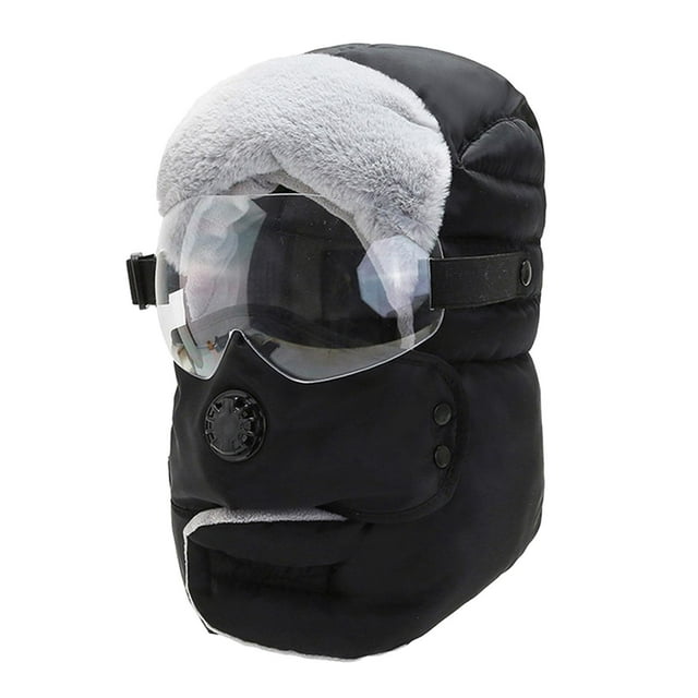 Pasamontañas de forro polar térmico de invierno, bufanda, protector facial de esquí, calentador de cuello, capucha y gorro Gafas transparentes negras