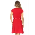 thumbnail image 3 of Women's Casual Solid Short Sleeve Ribbon Belted Flared A Line Swing Dresses, 3 of 6