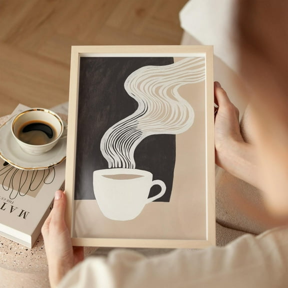 Minimalist Coffee Cup Art Print, Modern Abstract Kitchen Decor, Warm Neutral Wall Art, Cozy Coffee Lover Simple Morning Vibes Wall Art, Modern Wall Decor, 8x12 UNFRAMED