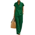 thumbnail image 2 of 2 Piece Sets for Women Short Sleeve Henley Shirt Wide Leg Pants Set Casual Summer Loungewear Sets Beach Outfit, 2 of 4