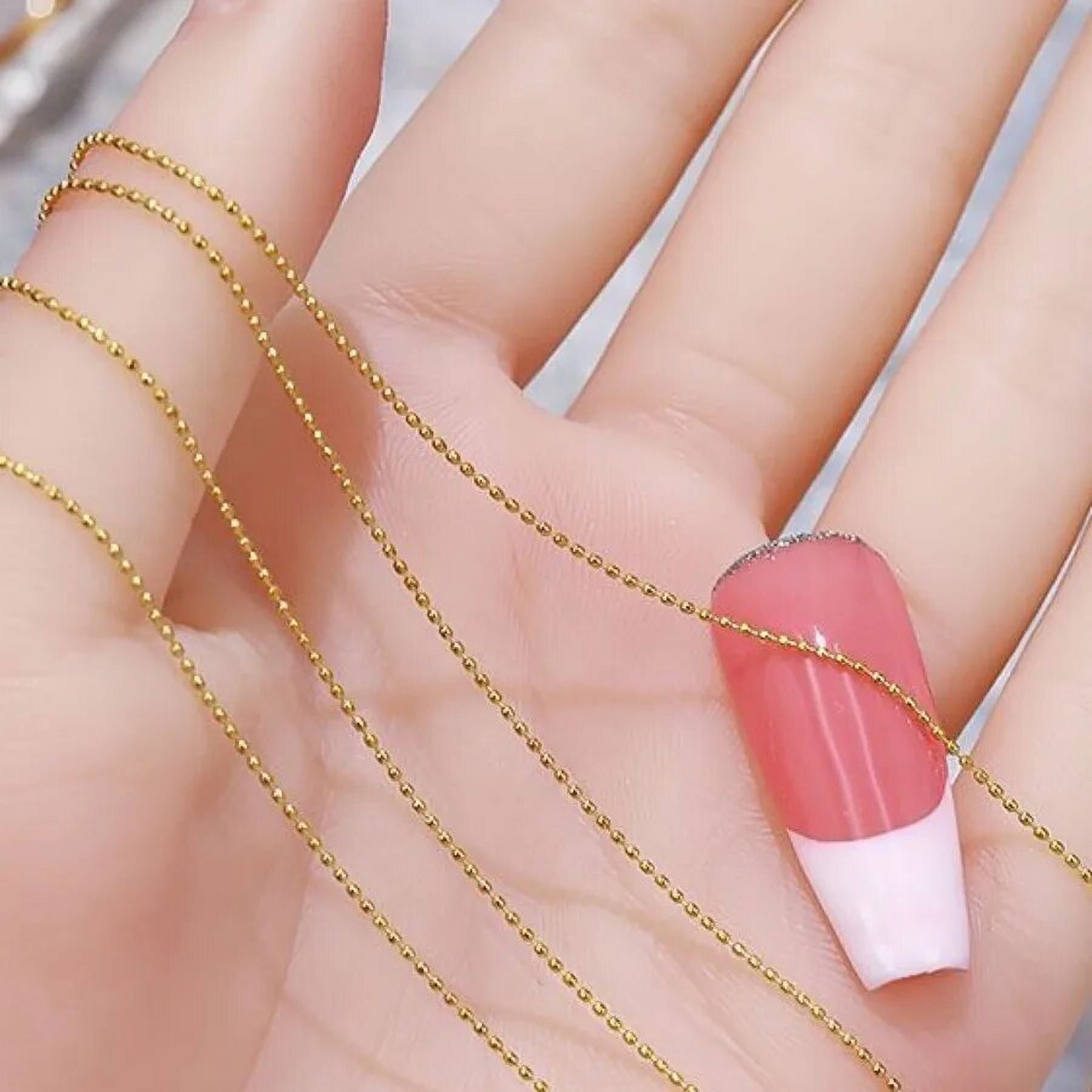 1M/Pack 0.8mm Gold Silver Nail Bead Chain Charm Ellipse Stone Nail Art Decorations Giltter Metal Steel Ball Jewelry Accessory