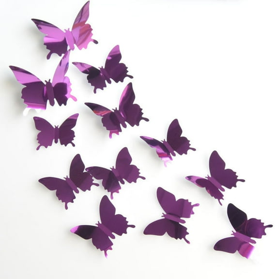 3D Mirror Butterfly Wall Decal Butterfly Wall Decor Diy 3D Mirror Butterfly Stickers Removable Decals Crafts For Birthday Party Bedroom School Bathroom Living Room Decor Purple 12Pcs