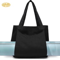 Black Canvas Tote Bag with Yoga Mat Carrier Pocket Carryall Shoulder Bag for Office,Yoga bag for women,Workout, Pilates, Travel, Beach and Gym