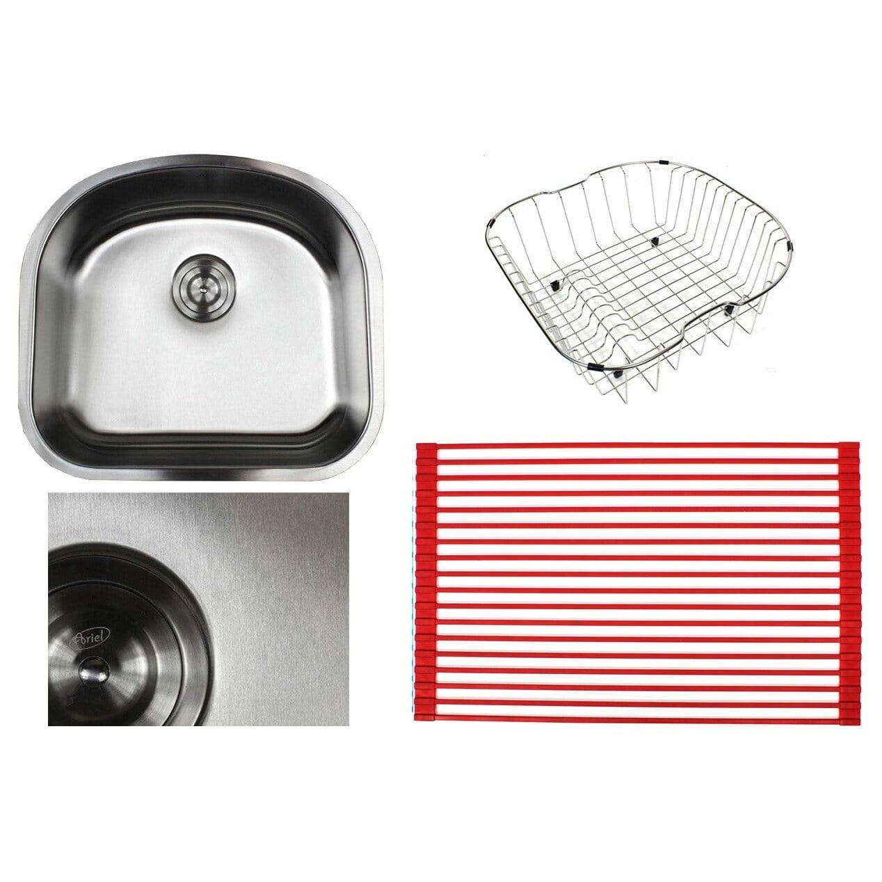 Contempo Living Inc Ariel Pearl Sharp Satin 23 Inch Premium 16 Gauge Stainless Steel Undermount D Bowl Bowl Kitchen Sink Accessories Kit Walmart Com Walmart Com