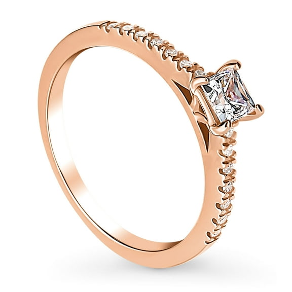 BERRICLE Sterling Silver Solitaire Wedding Engagement Rings 0.4 Carat Princess Cut Cubic Zirconia CZ Promise Ring for Women, Rose Gold Plated Size 9