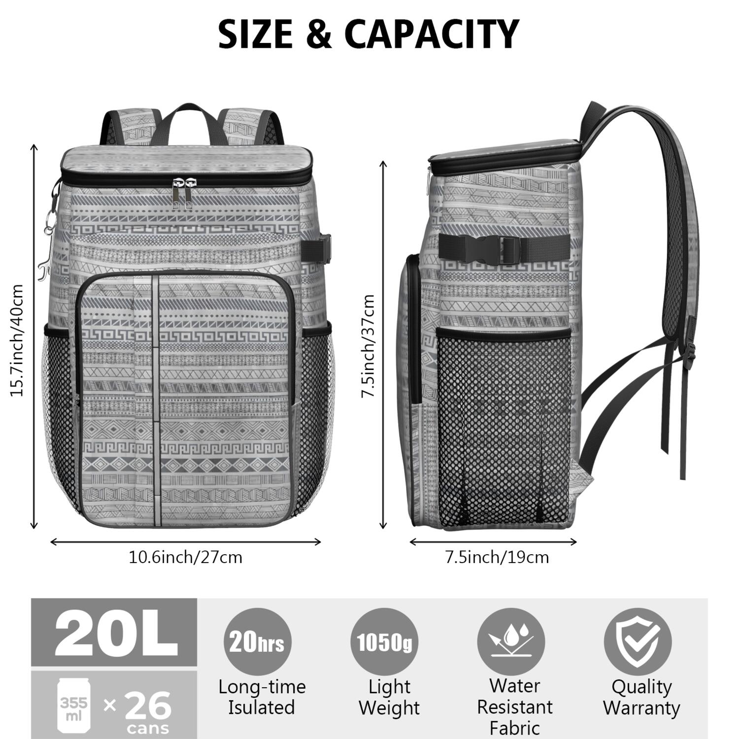 Travel Cooler Bag - Boho Bohemia Pioneer Flower Geometric Line Art Camping Beer Cooler Backpack with Bottle Opener- Waterproof Insulated Picnic Backpacks - Cooler Bag for Beach