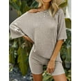thumbnail image 5 of Avidlove Women Pajamas Set Ribbed Knit Lounge Sets T-shirt with Biker Shorts Matching Outfits Loungewear Sweatsuits, 5 of 6