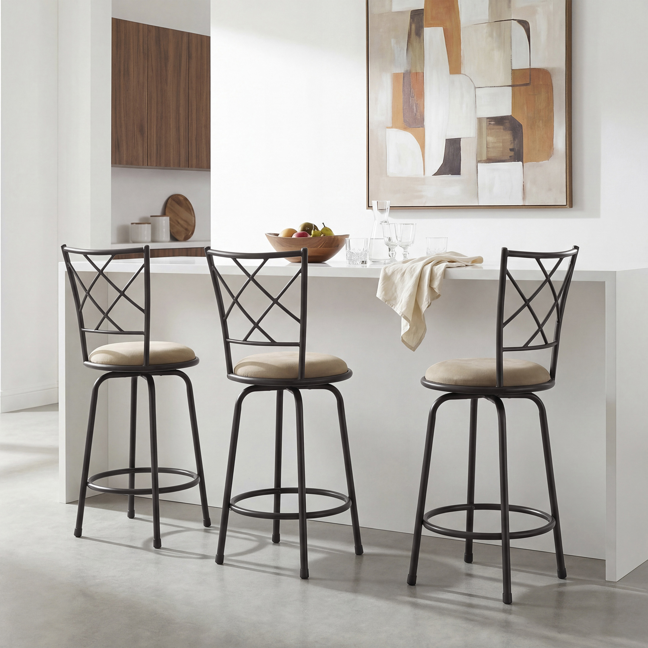 OakvillePark Alto Round Seat Cross Open Back Convertible Swivel Counter/Pub Height Chair, Dark Brown (Set of 3)
