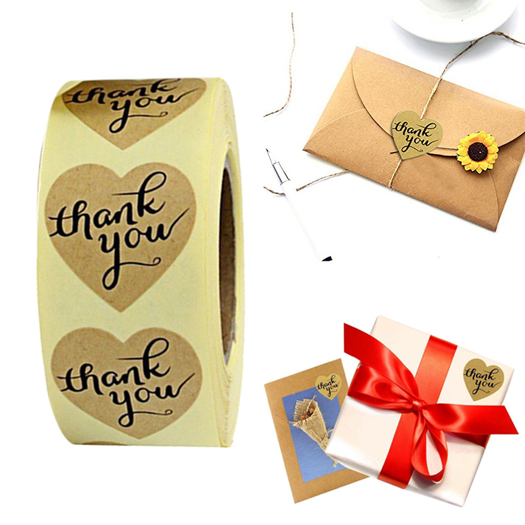 Kraft Paper Thank You Adhesive Labels Thank You Stickers / 500 Labels