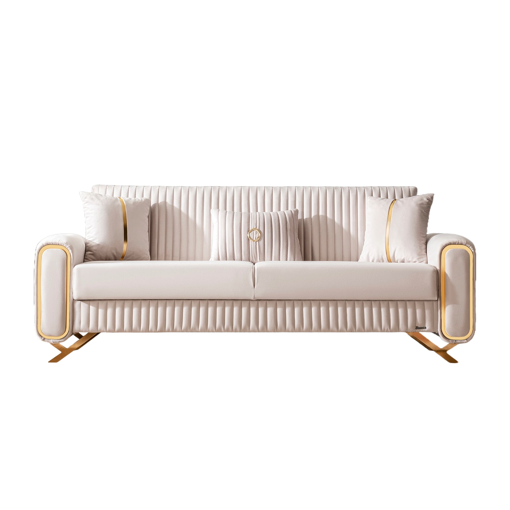 Ottomanson 87" Convertible Sofa Couch for Living Room, Microfiber Modern Sofa Bed with Storage, Beige
