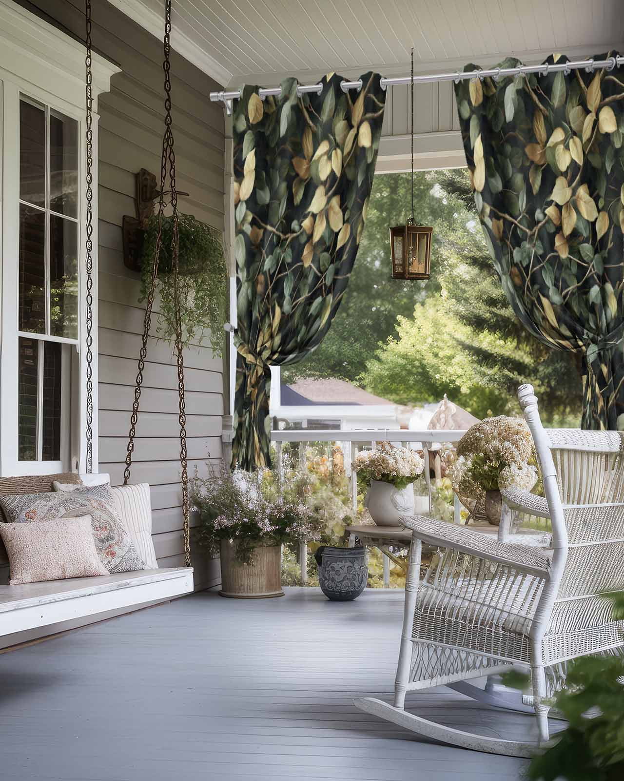 nqOlkjepod Outdoor Curtains for Patio Waterproof, Branches Green Leaves Outdoor Privacy Panels Grommet, Vintage Botanical Forest Blackout Outside Curtains for Porch/Cabana/Pergola 54"x95", 1 Panel