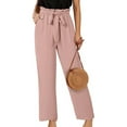 thumbnail image 2 of Huowey Women's Pants Solid Color High Waist Wide Leg Loose Lace Up Casual Pants Straight Leg Pants, 2 of 8