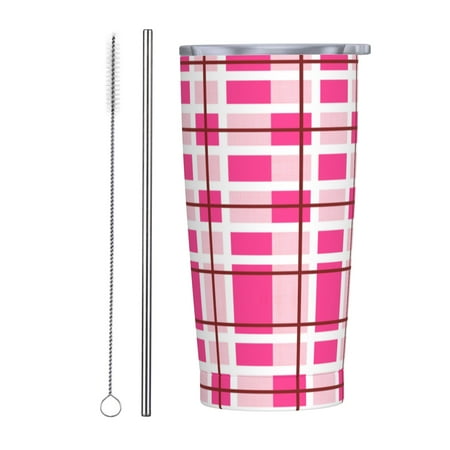 

Pink Geometric Fabric Texture Insulated Stainless Steel Mug Splash-Proof Push-Pull Lid Car Straw Cup - 20 oz