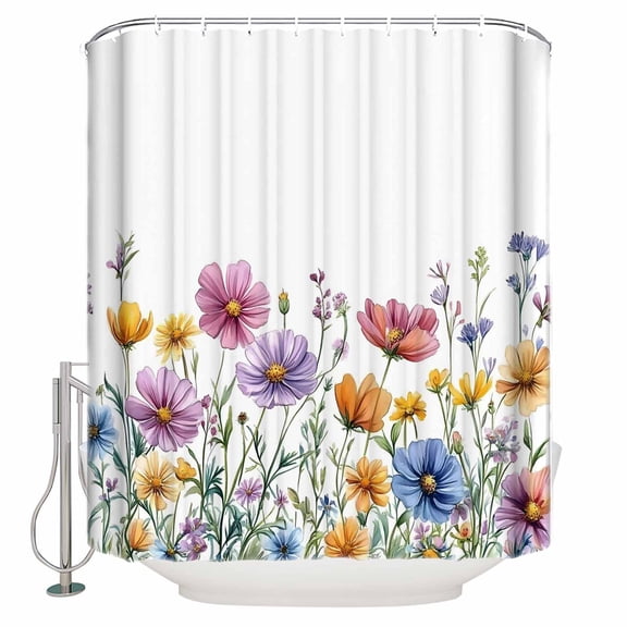 Garden Floral Blooms Bathroom Shower Curtains with 12 Hooks Polyester Waterproof Shower Curtain for Stalls and Bathtubs Farmhouse Botanical Decorative Bathroom Privacy Curtain 36x72 Inches