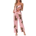 thumbnail image 2 of INSPIRE CHIC Women's Leopard Satin Pajama Set Sleeveless V-Neck Cami & Elastic Waist Lounge Pants L Pink, 2 of 6