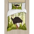 thumbnail image 1 of Ostrich Duvet Cover Set Twin Size, Jungle Animal in Fractal Digital Style Tropical Flying Camel Bird, Decorative 2 Piece Bedding Set with 1 Pillow Sham, Olive Green Dark Blue Grey, by Ambesonne, 1 of 3