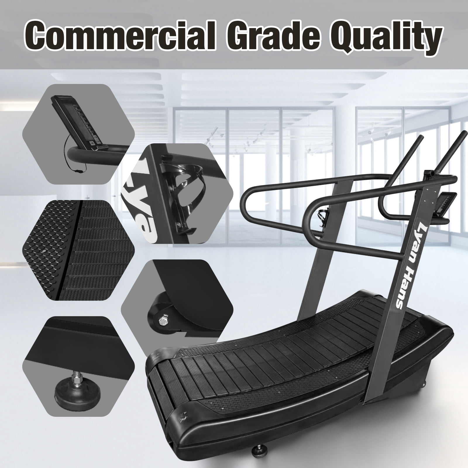 Curved Manual Treadmill, Non-Electric Curve Treadmill with 4 Resistance Levels, Self-Generated Air Runner with LCD, Commercial Motorless Treadmills for Home Gym, 450LBS Capacity, Black