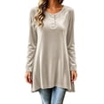 thumbnail image 2 of Karymi Solid Velvet Tunic Womens Tops, Crew Neck Half Button Long Sleeve Loose A-line Hem Pullover, 2 of 7