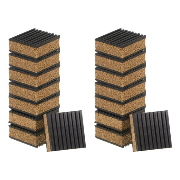 16 Packs Ribbed Anti-Vibration Isolation Rubber Pads 2" Length x 7/8" Thick, Square Anti Vibration Pads with Cork Layer