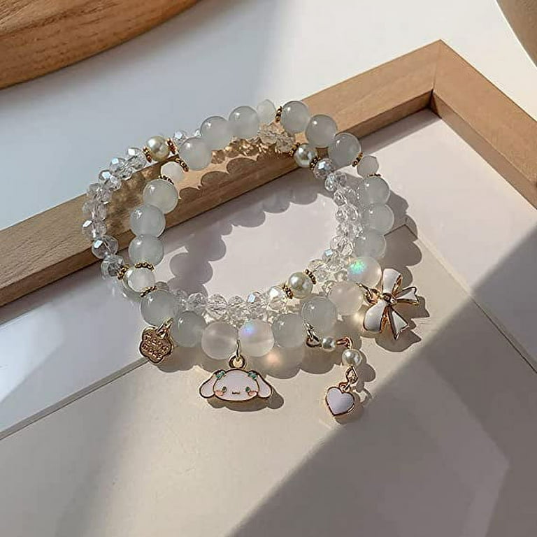 Clearance! Bracelets Set Crystal Beads Pearl Bracelets Cute Cartoon Elastic Beaded Bracelets for Girls Women Friendship Jewelry, Adult Unisex, Size