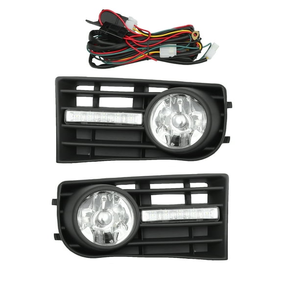 Front Bumper Grille Fog Light Kit Compatible for VW Golf Mk5 Rabbit 2006-2009 Plastic Black with LED