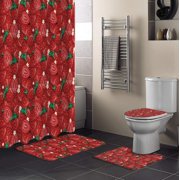 ZHANZZK Red 4 Piece Bathroom Set Shower Curtain Bath Rug Contour Mat and Toilet Lid Cover