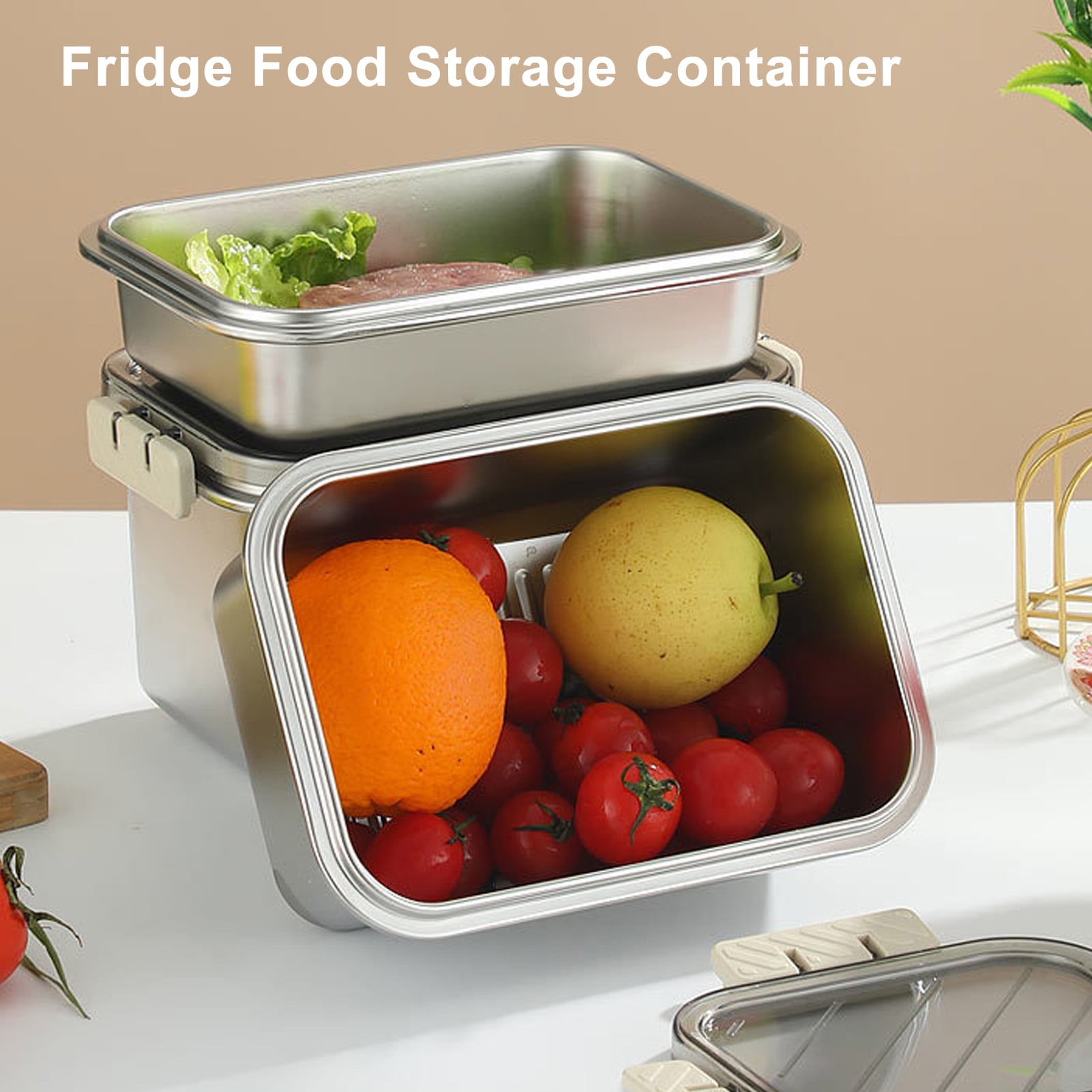 680ml Stainless Steel Bento Box - Leakproof Food Storage Container with Lid, Beige