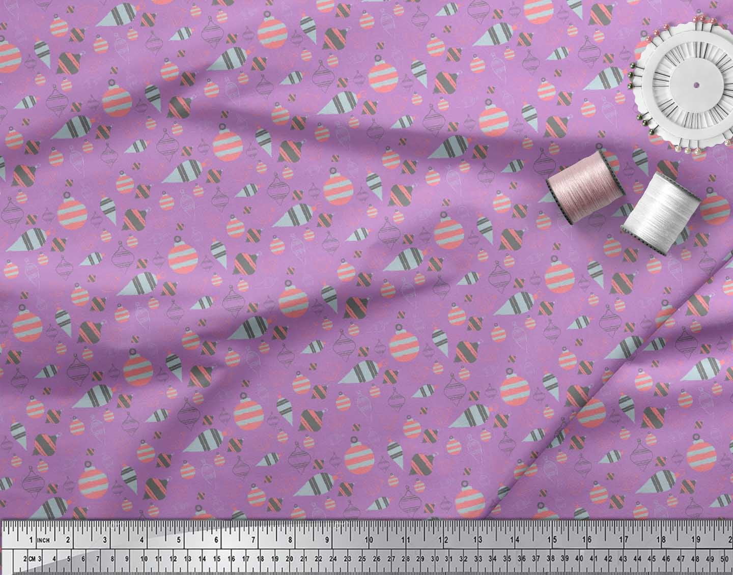 Soimoi Purple Moss Georgette Fabric Baubles Christmas Decor Fabric Printed Yard 42 Inch Wide