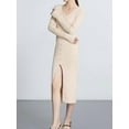 thumbnail image 6 of Women'S V-Neck Front Slit Rib Button Down Sweater Dress Cream White XL, 6 of 7
