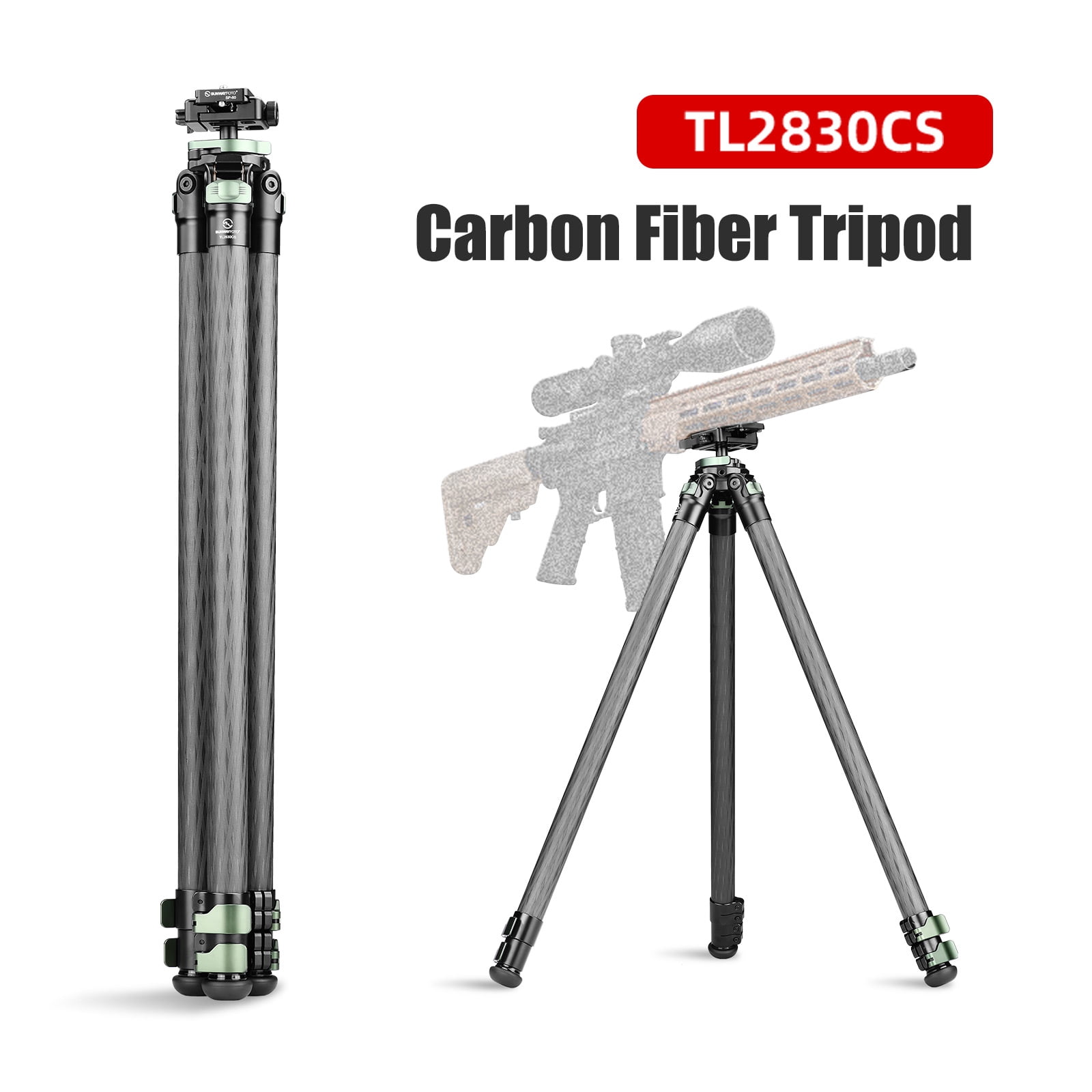 Sunwayfoto TL2830CS-D Carbon Fiber Tripod with Lever Locks for Hunting with Inverted Ball Head,3 sections, 44lb(20kg) Load