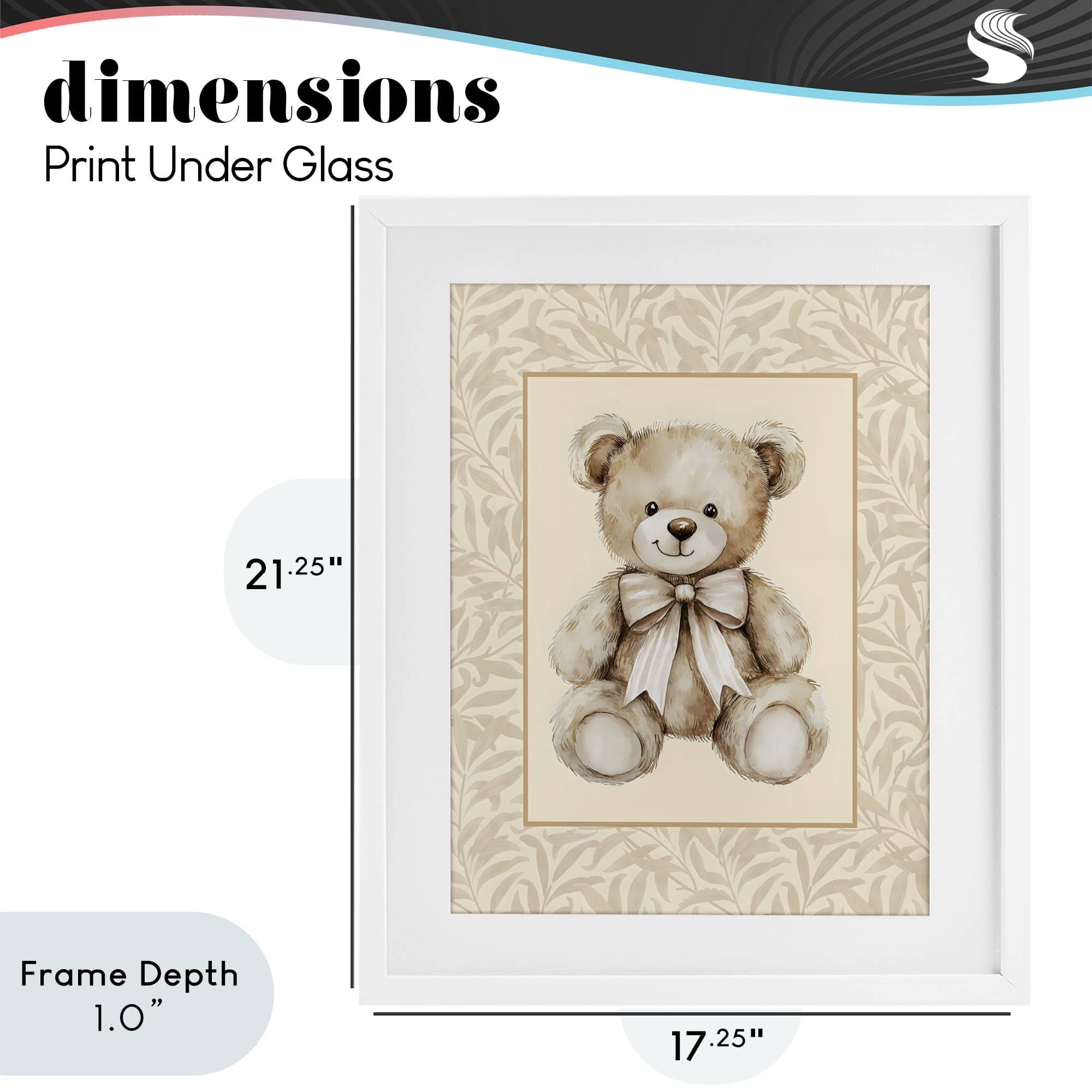 Stupell Industries Beige Teddy Bear and Border White Framed Print Under Glass, design by LSR Design Studio