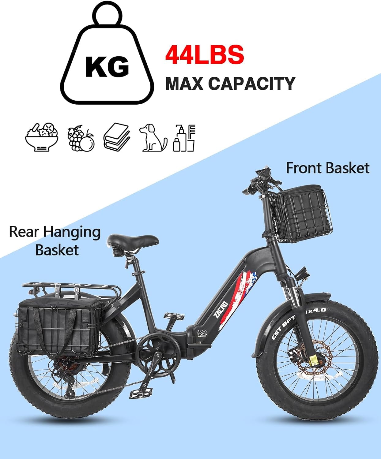 Zacro Bike Basket Front, Folding Bicycle Basket with Removable Liner Bag, Large Quick Release Design Metal bike Basket for Carrying Dogs, Pets, Fruit & Grocery