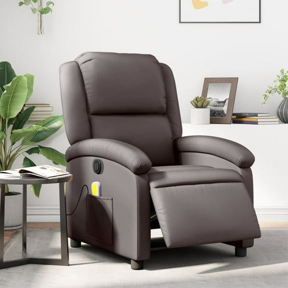 Casafoyer Electric Massage Recliner Chair Dark Brown Real Leather