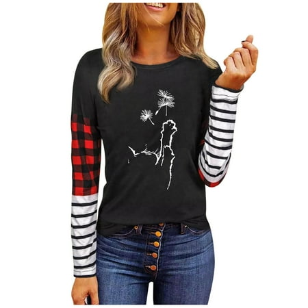 

Women s Fashion Summer Crewneck Long Sleeve Plaid Patchwork Graphic Tshirt Casual T shirt Blouse Corset Tops Ladies Sexy Fall Winter Going Out Y2k Tunic Tees Blouses Adult Tops for Women Pleasure