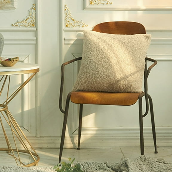 Curly Faux Decorative Throw Pillow Cover - Soft Polyester Cushion Case with Zipper for Home, Living Room, Bedroom, Sofa - 17x17 Inch (Beige)